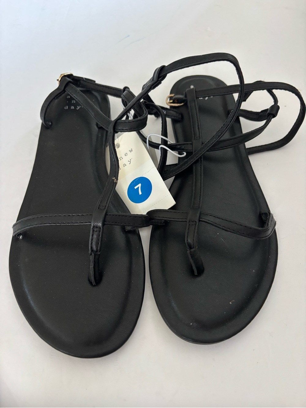 a new day Black Strappy T‑Bar Flat Sandals